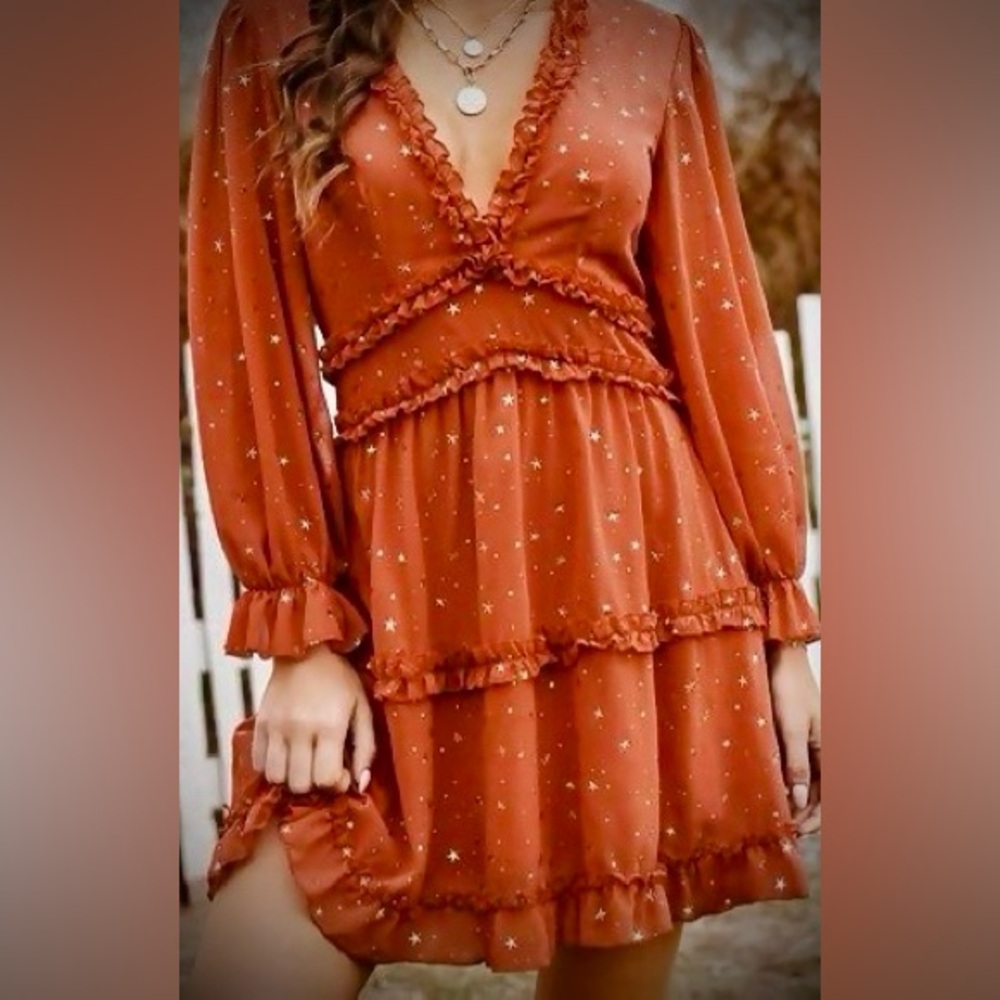 Brick orange gold star dress - Picture 3 of 16